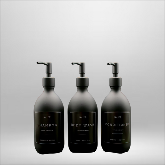Labeled Shampoo, Soap and Lotion Bottles - Black